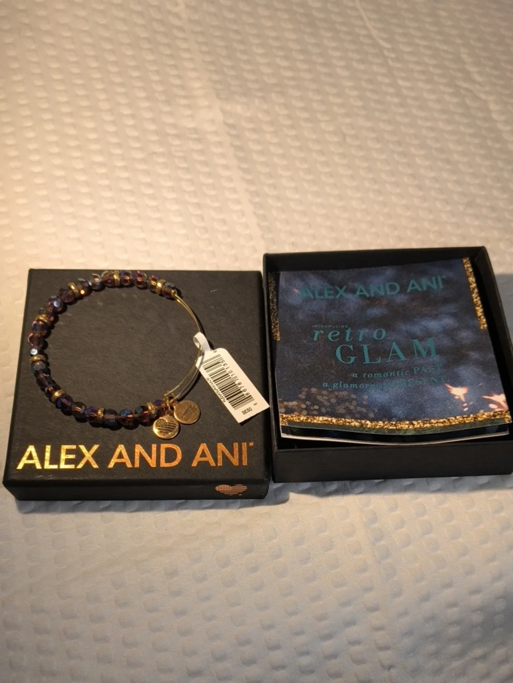 Alex and Ani Retro Glam Iridescent Purple Beaded Expandable Bracelet
